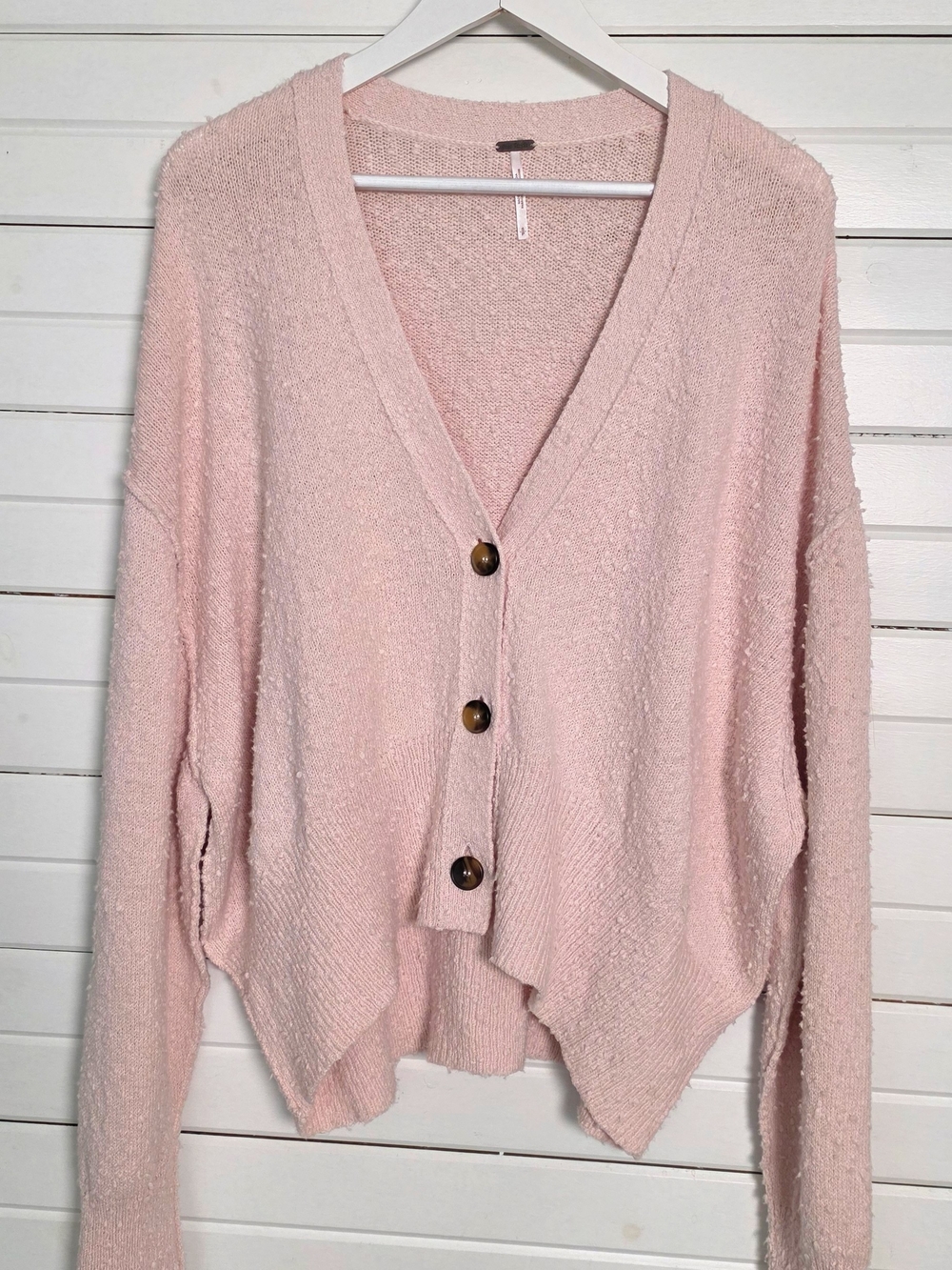 Free People Found My Friend Cardigan Pink Size Small Textured Knit Boucle Shabby